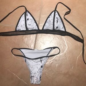 black & white splatter swim suit